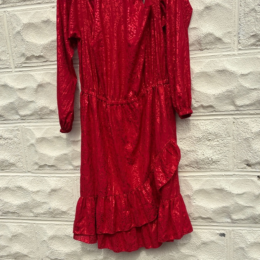 Michael Kors Red Long Sleeve Ruffled Dress
